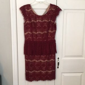 Anthropologie red lace peplum dress – size medium